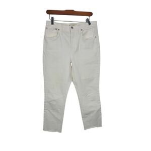 Madewell The High Rise Slim Crop Boyjean 27 Womens White Raw Hem Straight Leg